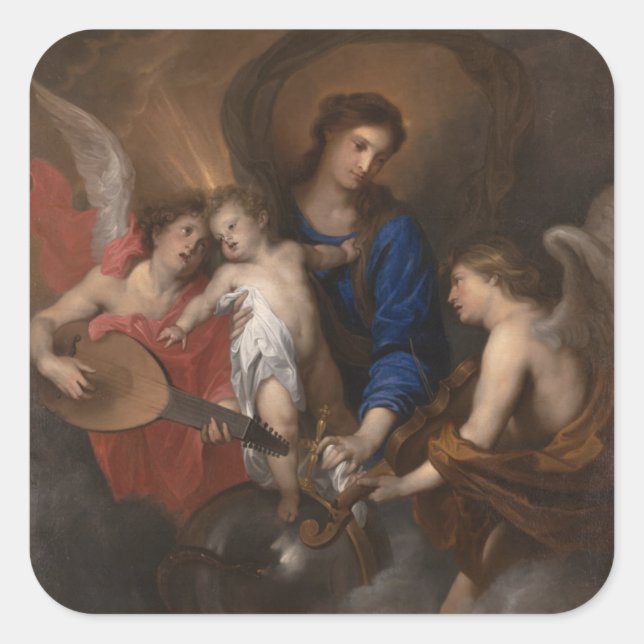 Sticker Carré Vierge et enfant avec la musique faisant des anges (Devant)