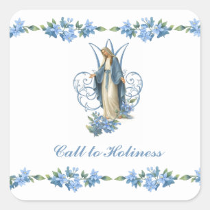 Sticker Carré Vierge Marie Catholique Florale Religieuse Vintage