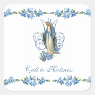 Sticker Carré Vierge Marie Catholique Florale Religieuse Vintage