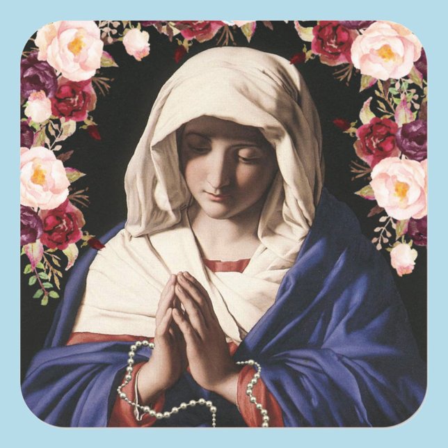 Sticker Carré Vierge Marie dans la prière Roses et Rosaire (Créateur téléchargé)