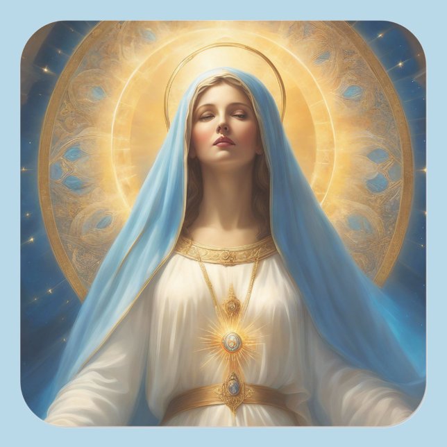 Sticker Carré Vierge Marie Halo Céleste Pose visage doux (Créateur téléchargé)