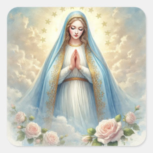 Sticker Carré Vierge Marie Mère Fleur vintage Catholique Carré