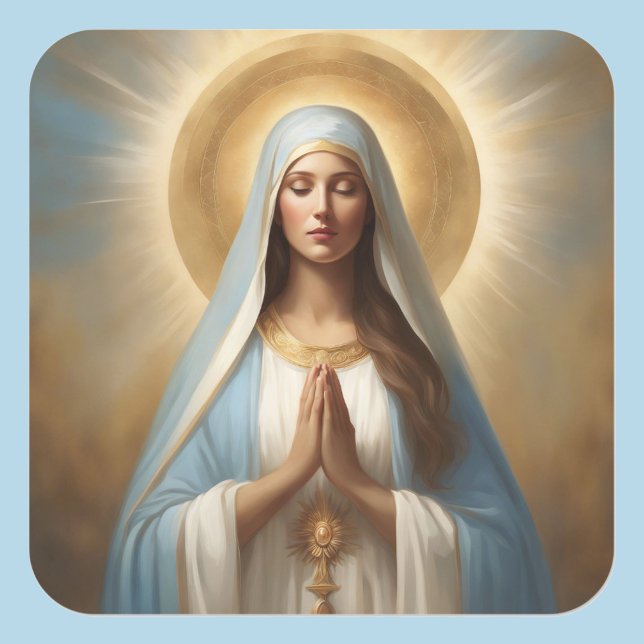 Sticker Carré Vierge Marie Pouvoir de prière Or Halo Bleu Robe (Créateur téléchargé)