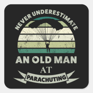 Sticker Carré Vieux homme au parachutage Funny Papa Cadeau