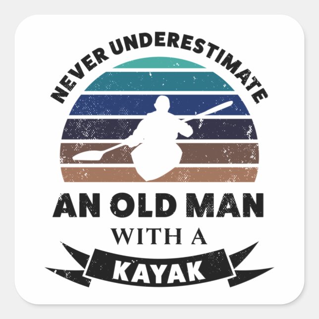 Sticker Carré Vieux homme avec Kayak Funny Cadeau papa (Devant)