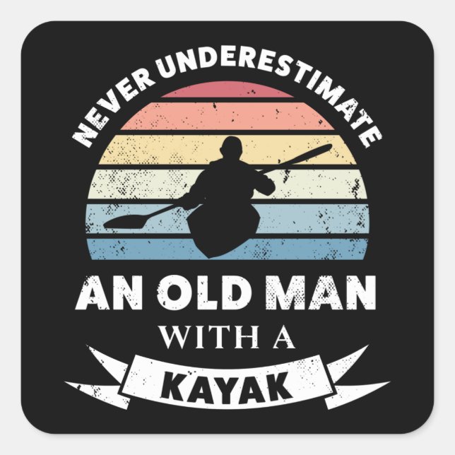 Sticker Carré Vieux homme avec Kayak Funny Gift Papa (Devant)
