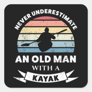 Sticker Carré Vieux homme avec Kayak Funny Gift Papa