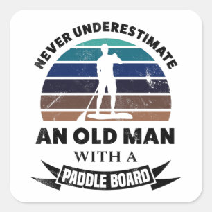 Sticker Carré Vieux homme avec Paddle-board