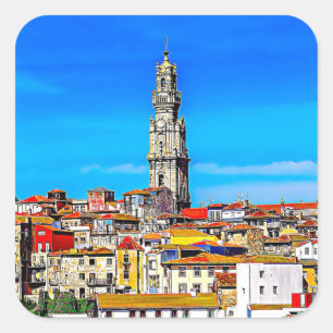 Sticker Carré Vieux Porto avec tour Clerigos