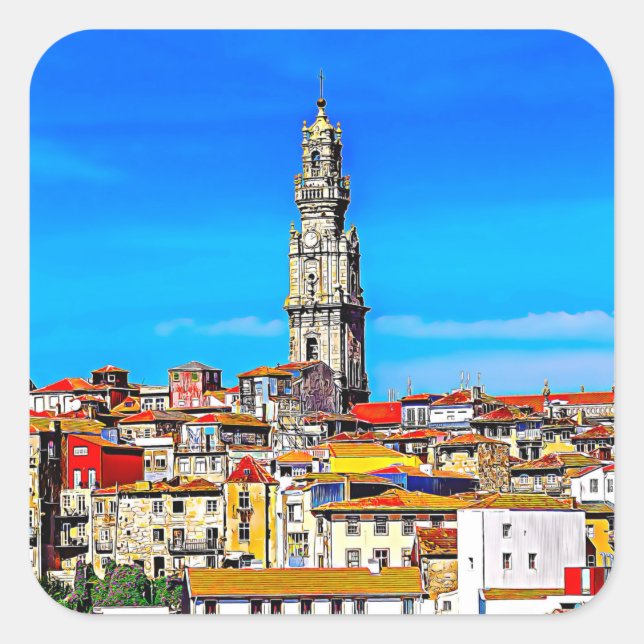 Sticker Carré Vieux Porto avec tour Clerigos (Devant)