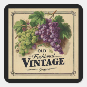 Sticker Carré Vieux Raisins Vintages de mode, Vin pourpre et noi