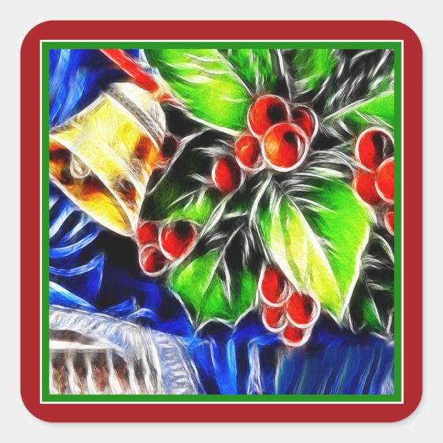 Sticker Carré Vieux Style Holly Avec Cloche D'Or (Devant)