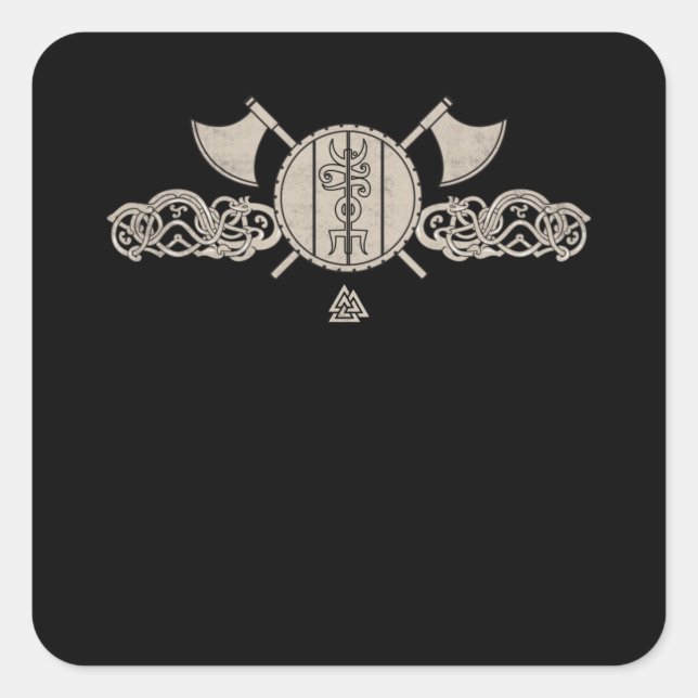 Sticker Carré Viking Nordic Ornamy Ax Shield Asatru (Devant)
