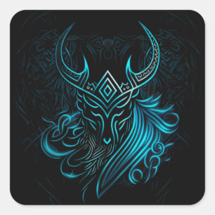 Sticker Carré Viking, symbole bleu, graphique numérique
