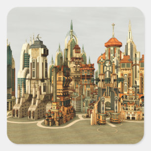 Sticker Carré Ville de fantasy futuriste Art de la skyline de sc