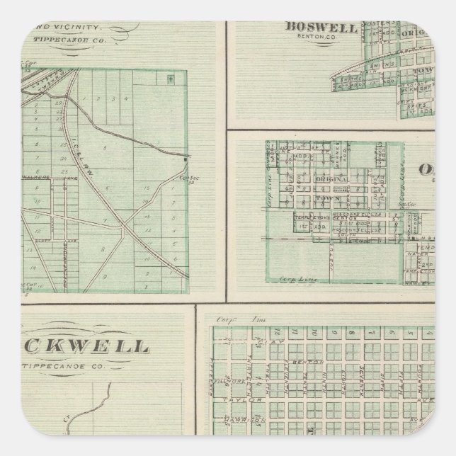 Sticker Carré Ville de Fowler, Benton Co (Devant)