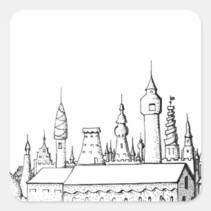 Sticker Carré ville fabuleuse . artwork . noir et blanc