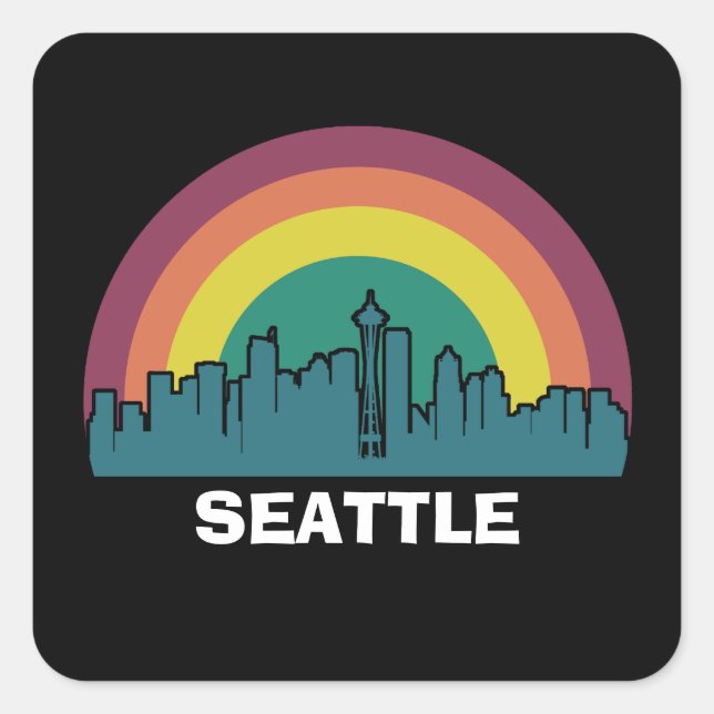 Sticker Carré Ville Sunset Retro de Seattle Washington (Devant)