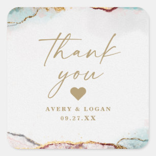 Sticker Carré Vin Abstrait moderne Merci Mariage rouge et or