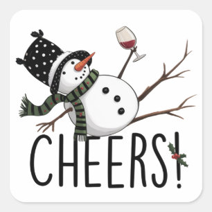 Sticker Carré Vin de bonhomme de neige Noël Drôle de boisson vin