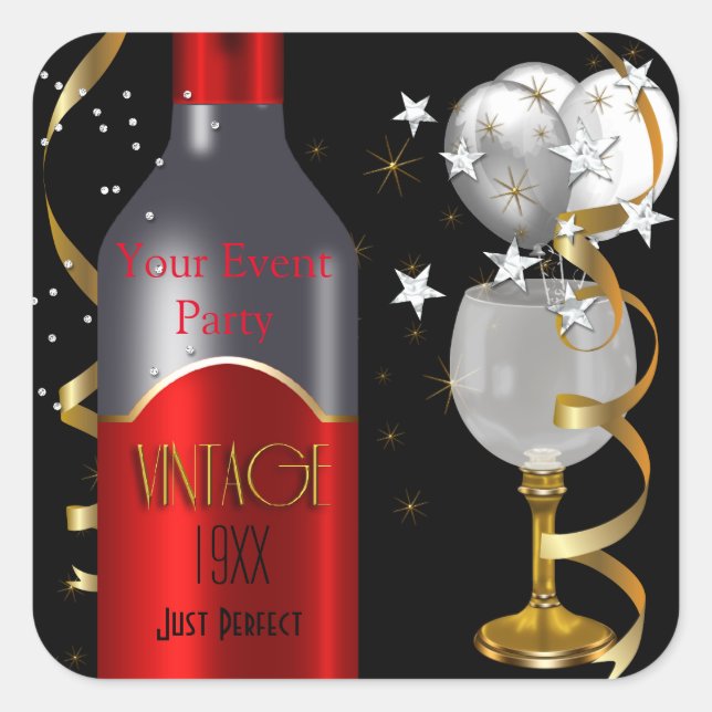 Sticker Carré Vin rouge vintage Black Gold Silver (Devant)