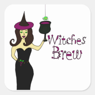 Sticker Carré Vin sorcière "Sorcière brasse" Halloween Vin