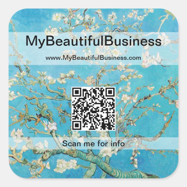 Sticker Carré Vincent Van Gogh - Almond Blossom QR Code (Devant)