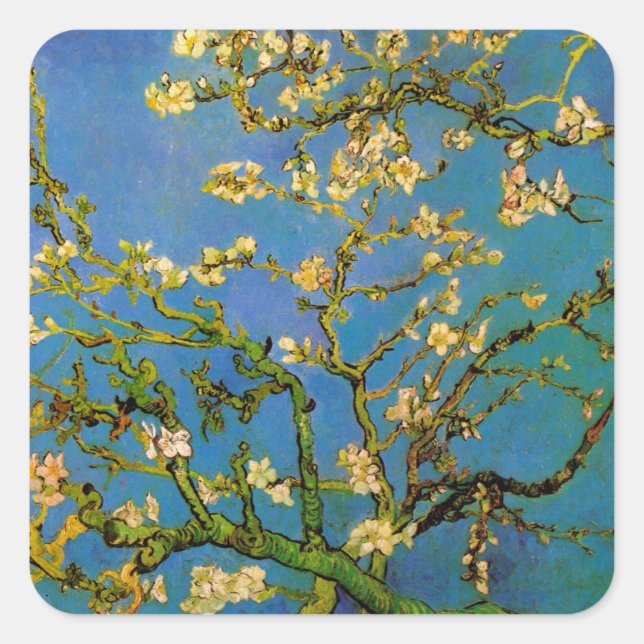 Sticker Carré Vincent van Gogh - Arbre aux amandes en fleurs (Devant)