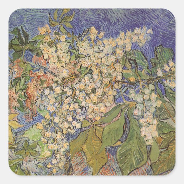 Sticker Carré Vincent van Gogh - Branches de châtaigniers en fle (Devant)