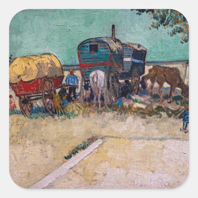 Sticker Carré Vincent Van Gogh - Caravanes, Camp de Tziganes prè (Devant)