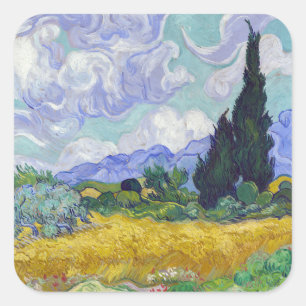 Sticker Carré Vincent Van Gogh - Champ de blé avec cyprès