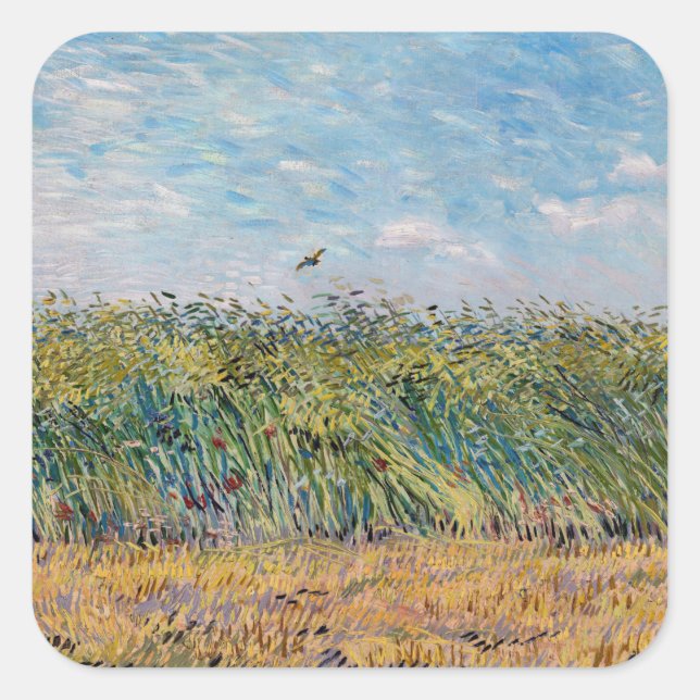 Sticker Carré Vincent van Gogh - Champ de blé avec une lark (Devant)