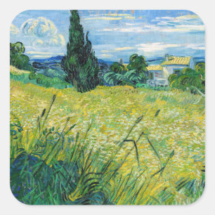 Sticker Carré Vincent van Gogh - Champ de blé vert avec Cypress