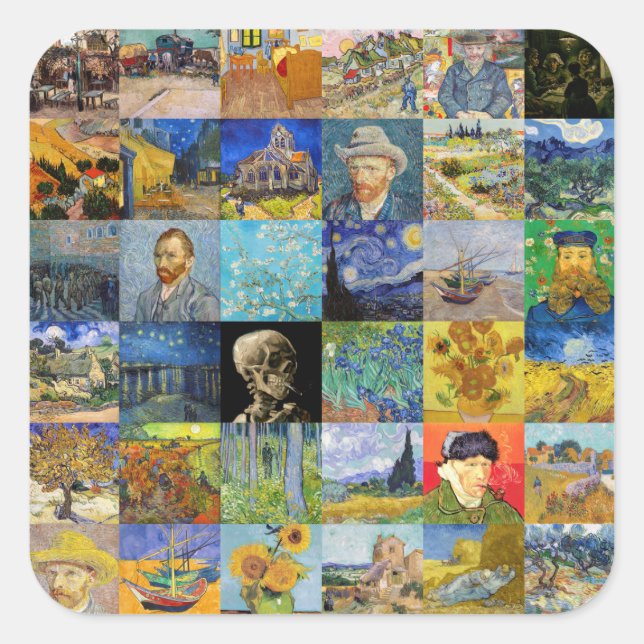 Sticker Carré Vincent van Gogh - chefs-d'oeuvre Mosaic Patchwork (Devant)