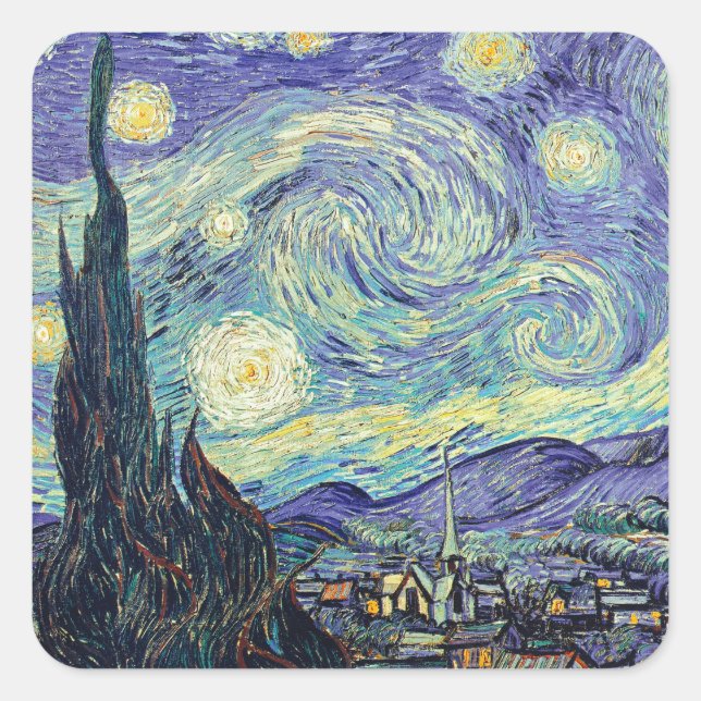 Sticker Carré Vincent Van Gogh La Nuit étoilée (Devant)