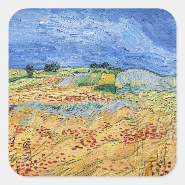 Sticker Carré Vincent van Gogh - Les champs / Plaine à Auvers (Devant)