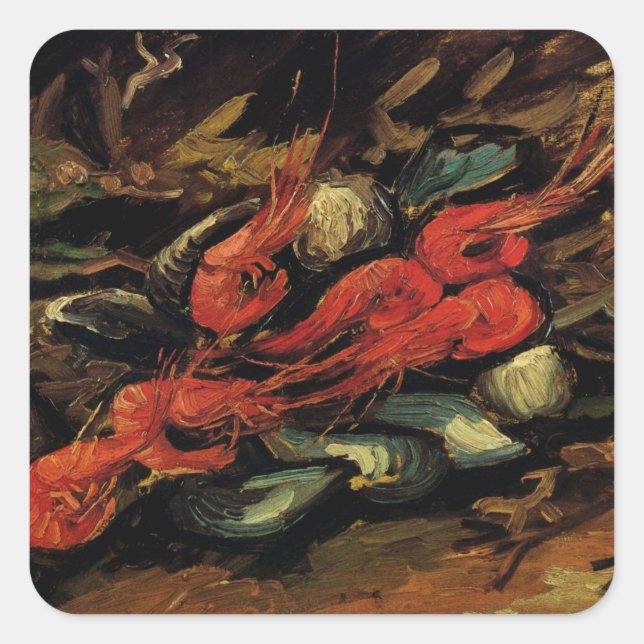 Sticker Carré Vincent van Gogh - Moules et crevettes à vie morte (Devant)