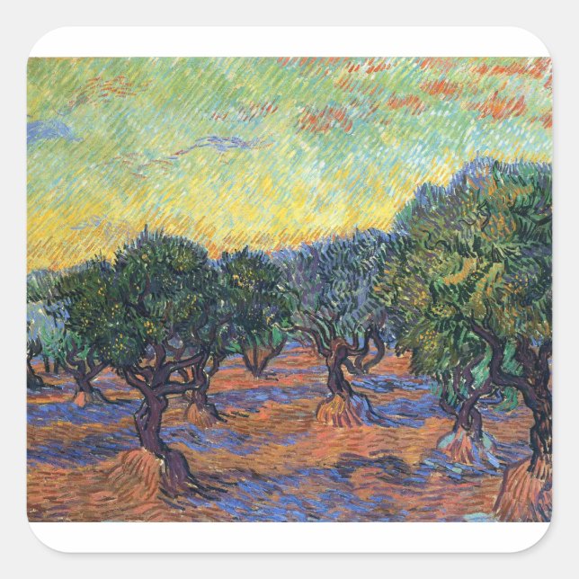 Sticker Carré Vincent Van Gogh Olive Grove Impressionnisme Art (Devant)