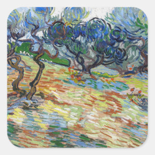 Sticker Carré Vincent van Gogh - Oliviers : Ciel bleu vif