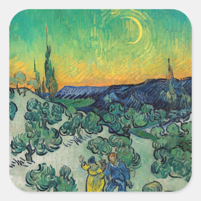 Sticker Carré Vincent van Gogh - Paysage Lune avec couple (Devant)