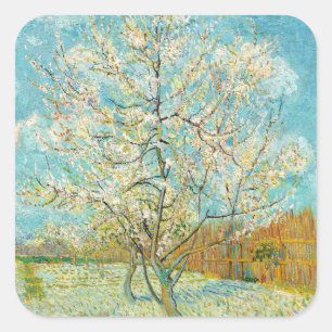 Sticker Carré Vincent van Gogh - Poche rose en fleurs