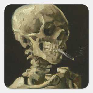 Sticker Carré Vincent Van Gogh Tête d'un squelette avec cigarett