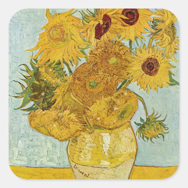 Sticker Carré Vincent Van Gogh - Vase avec douze tournesols (Devant)
