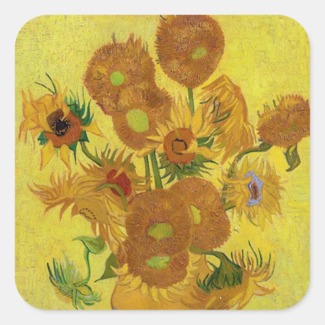 Sticker Carré Vincent van Gogh - Vase avec quinze tournesols (Devant)