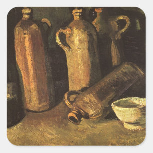 Sticker Carré Vincent van Gogh - Vie morte avec 4 bouteilles en 