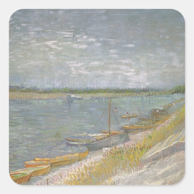 Sticker Carré Vincent van Gogh - Vue d'une rivière avec des bate (Devant)