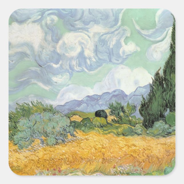 Sticker Carré Vincent van Gogh | Wheatfield avec Cyprès, 1889 (Devant)