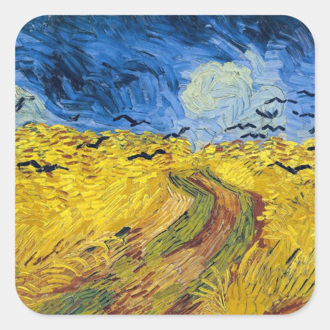 Sticker Carré Vincent van Gogh - Wheatfield with Crows (Devant)