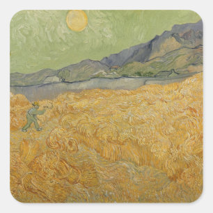 Sticker Carré Vincent van Gogh Wheatfield with Reaper, 1889