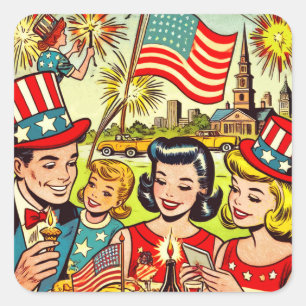Sticker Carré Vintage 4 juillet Family Comics